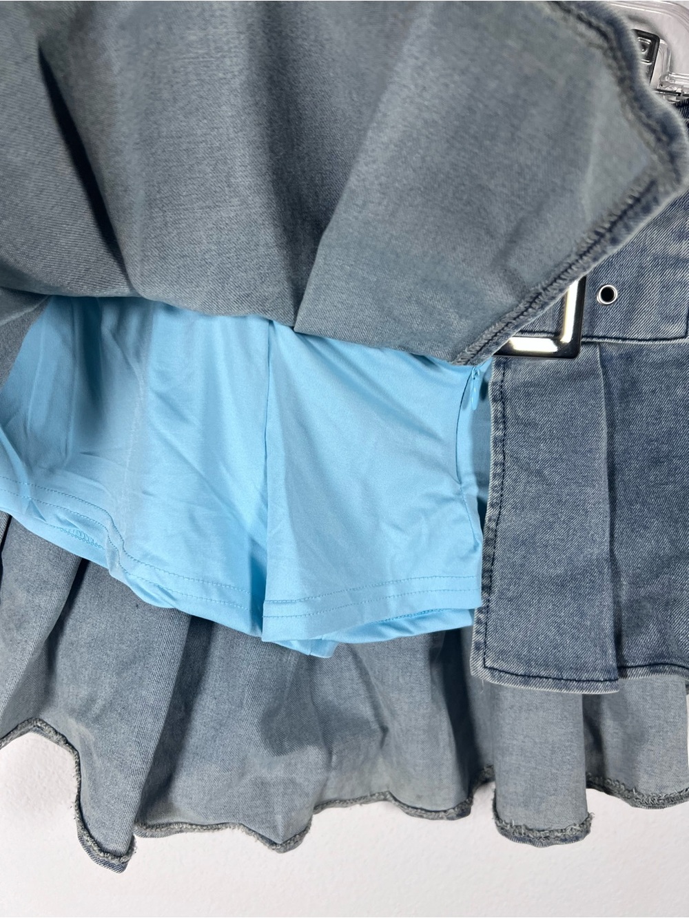 Thick Girl Friendly Denim Pleated Mini Skort with Buckle Waist Size L - Picture 4 of 6